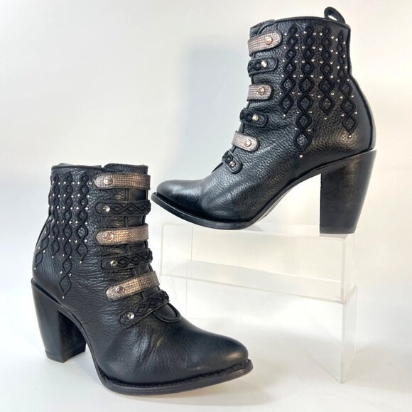 Cuadra Women Western Boots Black Leather Ankle Booties Size MEX25.5 US7.5 - Picture 2 of 13
